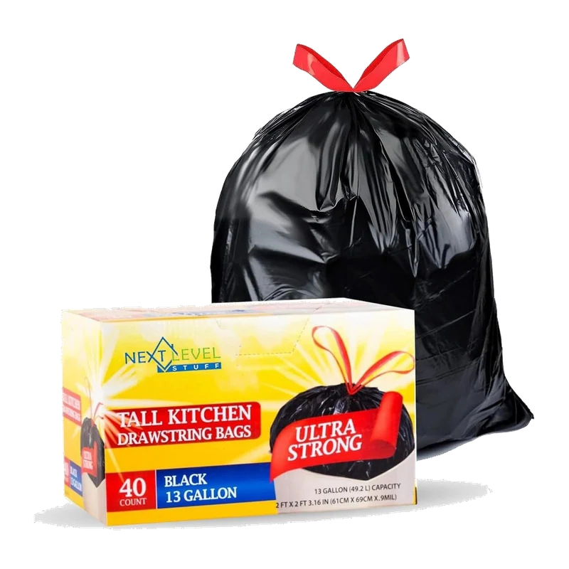 Trash Bags Tall Kitchen Drawstring Black