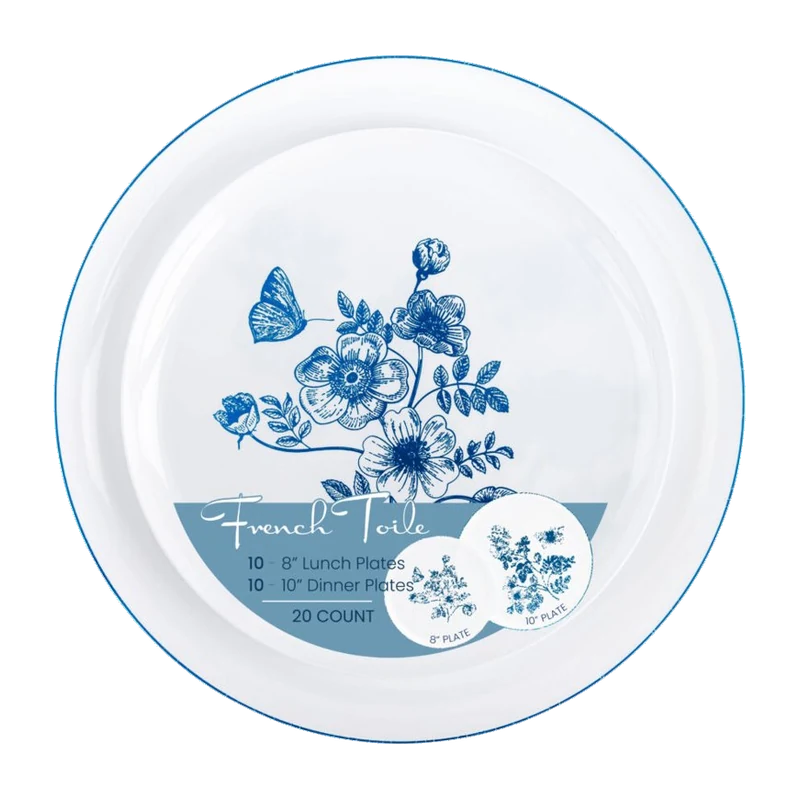 Plates Combo French Toile Blue