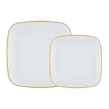 Plates Square Combo Basic White & Gold