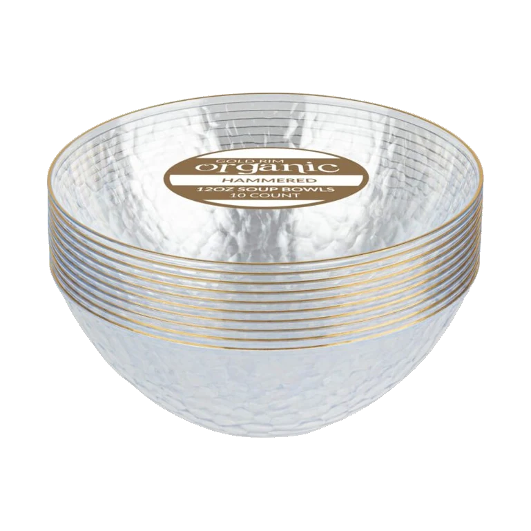 Bowls Clear Gold Rim Hammered