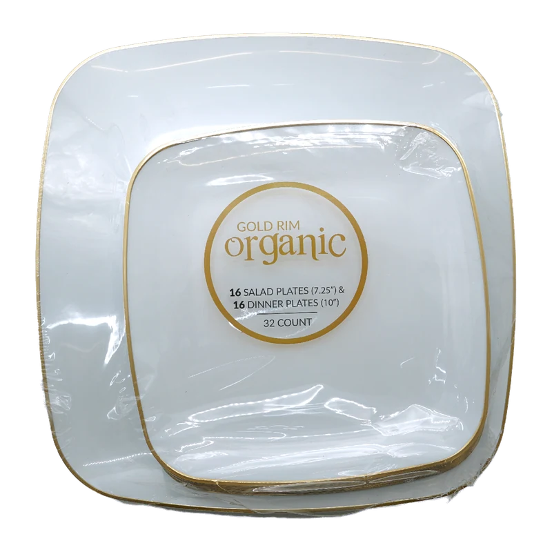 Plates Combo Square Gold Rim Orange